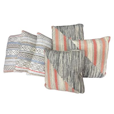Set of 6 Orange Blue Ivory Pillows