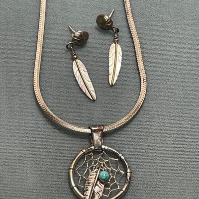 Sterling Silver Dreamcatch Necklace and Feather Earrings