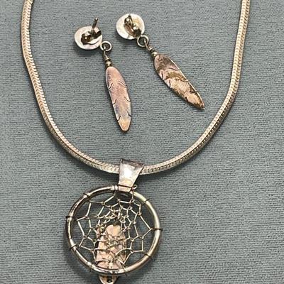 Sterling Silver Dreamcatch Necklace and Feather Earrings
