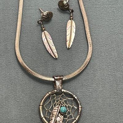 Sterling Silver Dreamcatch Necklace and Feather Earrings