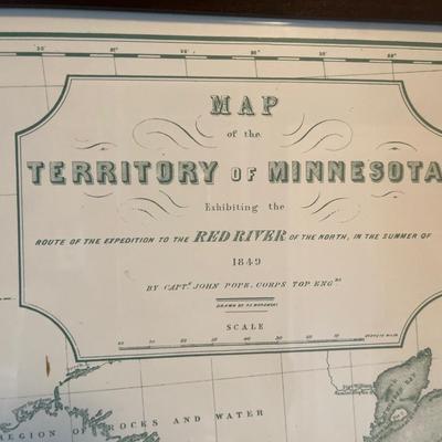 Vintage framed map of the territory of Minnesota