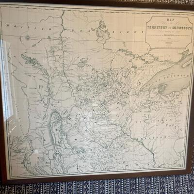 Vintage framed map of the territory of Minnesota