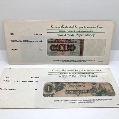 LOT 539: World Wide Paper Money Collection in Original Protective Envelopes