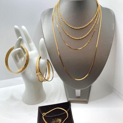 LOT 571: Vintage Jewelry Collection - Lady Nelson Antimagnetic Swiss Made Necklace Watch, Monkey Couple Medallion Necklace and Gold Tone...