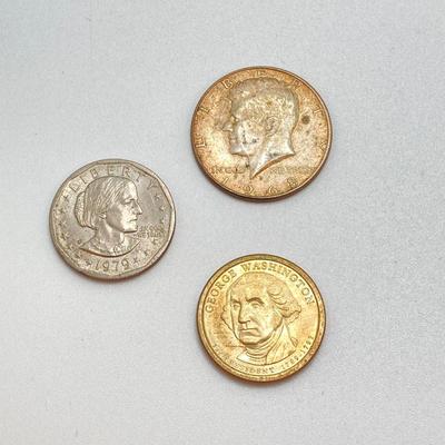 LOT 572: Collection of Vintage U.S. Coins, Tokens and Jewelry - Silver and Gold Plated and More