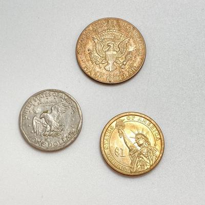 LOT 572: Collection of Vintage U.S. Coins, Tokens and Jewelry - Silver and Gold Plated and More