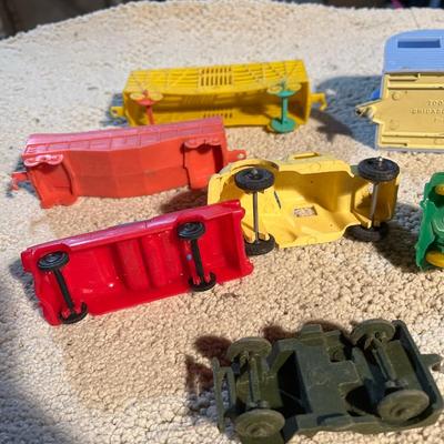 Vintage plastic camper, cars, train cars
