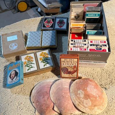 Vintage playing cards and shells