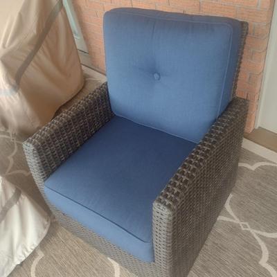 Casual Faux Wicker Outdoor Patio Chair with Sunbrella Cushions and Hickory Series Cover Accessory Choice A