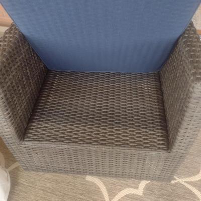 Casual Faux Wicker Swivel Outdoor Patio Chair with Sunbrella Cushions and Hickory Series Cover Accessory Choice B