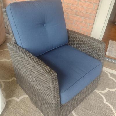 Casual Faux Wicker Swivel Outdoor Patio Chair with Sunbrella Cushions and Hickory Series Cover Accessory Choice B