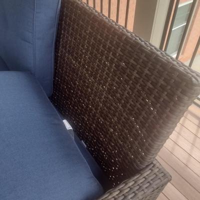Casual Faux Wicker Outdoor Patio Sofa with Sunbrella Cushions and Hickory Series Cover Accessory