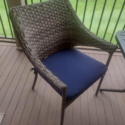 Casual Faux Wicker Outdoor Patio Chair with Metal Table Set with Allen Roth Cushions and Hickory Series Cover Accessory