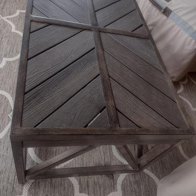 Casual Outdoor Patio Metal Table Faux Wood Grain Finish with Hickory Series Cover Accessory
