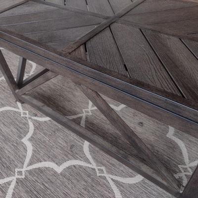 Casual Outdoor Patio Metal Table Faux Wood Grain Finish with Hickory Series Cover Accessory