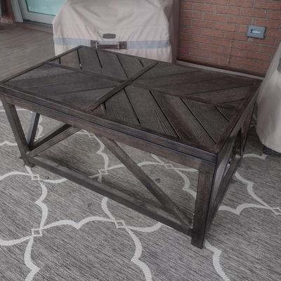 Casual Outdoor Patio Metal Table Faux Wood Grain Finish with Hickory Series Cover Accessory