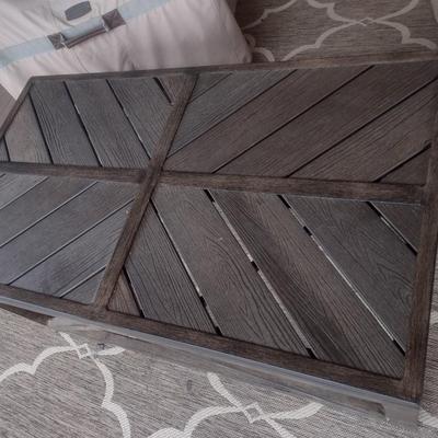 Casual Outdoor Patio Metal Table Faux Wood Grain Finish with Hickory Series Cover Accessory