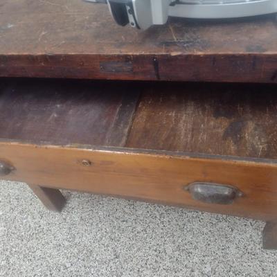 Antique Solid Wood Multi-Drawer Work Bench with Vise Attachment