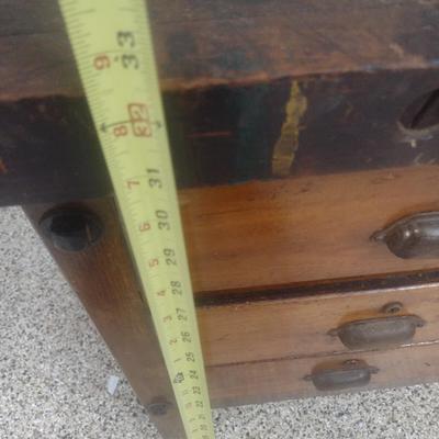 Antique Solid Wood Multi-Drawer Work Bench with Vise Attachment