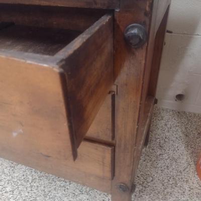 Antique Solid Wood Multi-Drawer Work Bench with Vise Attachment