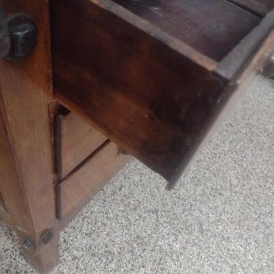 Antique Solid Wood Multi-Drawer Work Bench with Vise Attachment