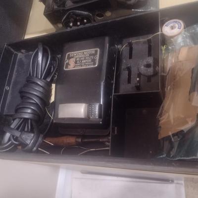 Antique Electric Portable Singer Sewing Machine with Attachments and Accessories in Working Condition