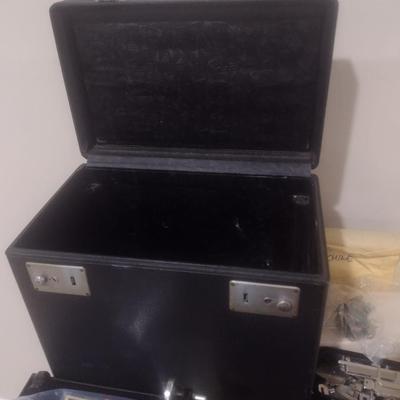 Antique Electric Portable Singer Sewing Machine with Attachments and Accessories in Working Condition