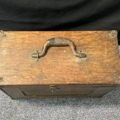 LOT 574: Vintage Union Wooden Tool Chest, Tools, Clock Repair Parts, Small Metal Toolbox with Hardware