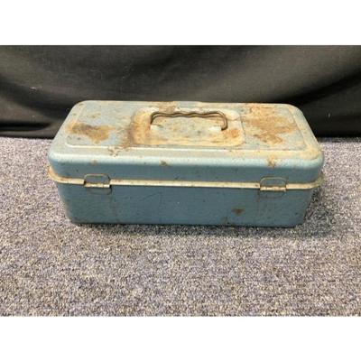 LOT 574: Vintage Union Wooden Tool Chest, Tools, Clock Repair Parts, Small Metal Toolbox with Hardware
