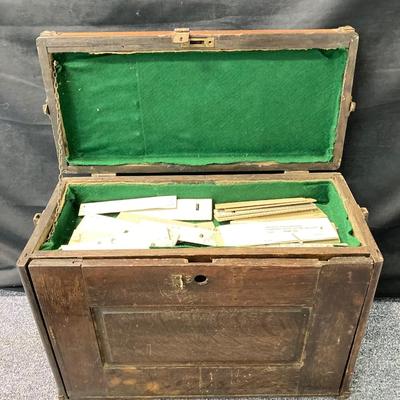 LOT 574: Vintage Union Wooden Tool Chest, Tools, Clock Repair Parts, Small Metal Toolbox with Hardware