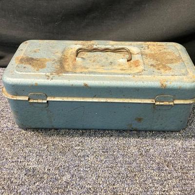 LOT 574: Vintage Union Wooden Tool Chest, Tools, Clock Repair Parts, Small Metal Toolbox with Hardware