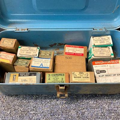 LOT 574: Vintage Union Wooden Tool Chest, Tools, Clock Repair Parts, Small Metal Toolbox with Hardware