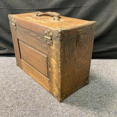 LOT 574: Vintage Union Wooden Tool Chest, Tools, Clock Repair Parts, Small Metal Toolbox with Hardware