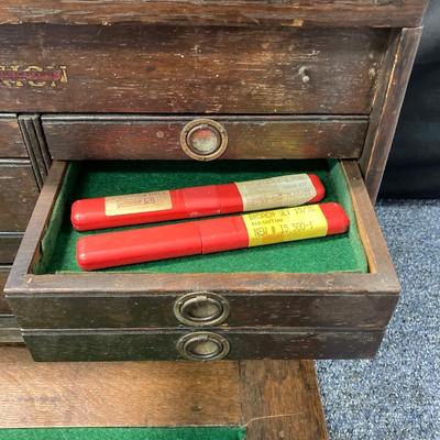 LOT 574: Vintage Union Wooden Tool Chest, Tools, Clock Repair Parts, Small Metal Toolbox with Hardware