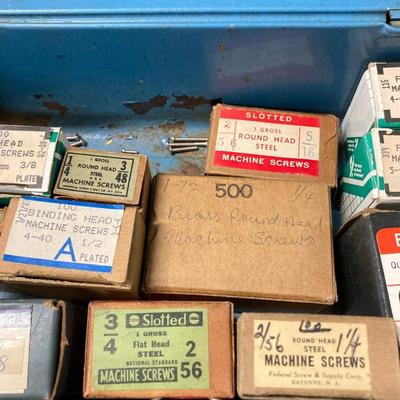 LOT 574: Vintage Union Wooden Tool Chest, Tools, Clock Repair Parts, Small Metal Toolbox with Hardware