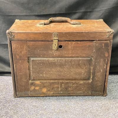 LOT 574: Vintage Union Wooden Tool Chest, Tools, Clock Repair Parts, Small Metal Toolbox with Hardware