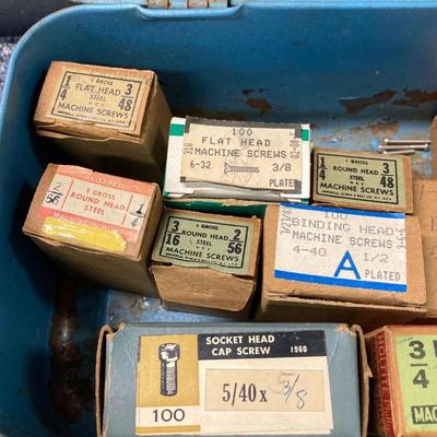 LOT 574: Vintage Union Wooden Tool Chest, Tools, Clock Repair Parts, Small Metal Toolbox with Hardware
