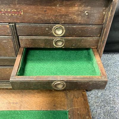 LOT 574: Vintage Union Wooden Tool Chest, Tools, Clock Repair Parts, Small Metal Toolbox with Hardware