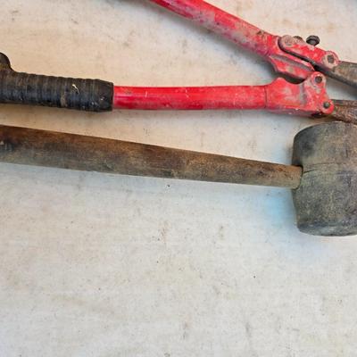 Hand Tool Trio – Hammer, Bolt Cutter, and Rubber Mallet