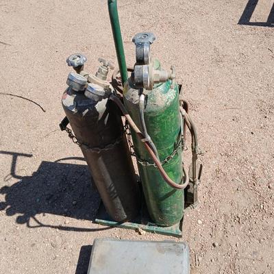 Oxy-acetylene welding & cutting torch setup— tanks, cart, hoses, torch and more