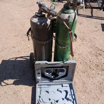 Oxy-acetylene welding & cutting torch setup— tanks, cart, hoses, torch and more