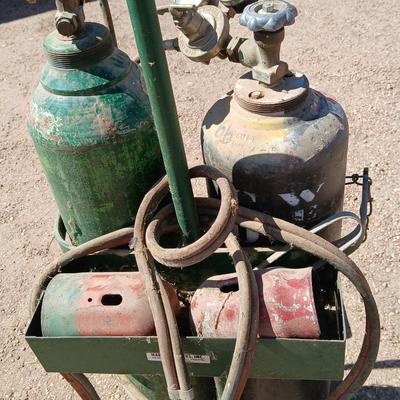 Oxy-acetylene welding & cutting torch setup— tanks, cart, hoses, torch and more