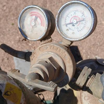 Oxy-acetylene welding & cutting torch setup— tanks, cart, hoses, torch and more