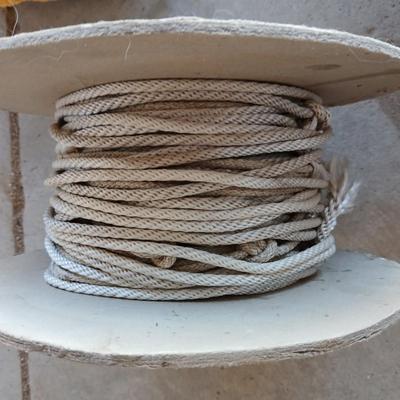 Lot of two Rope Spools with rope + Rustic Wooden Box