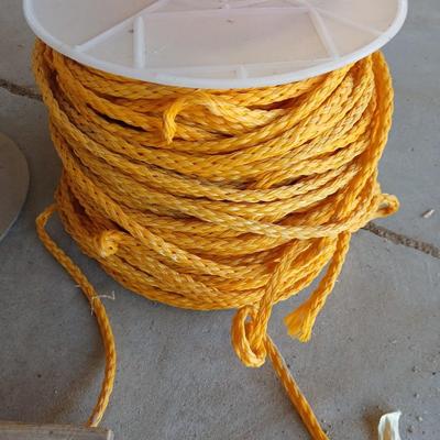 Lot of two Rope Spools with rope + Rustic Wooden Box
