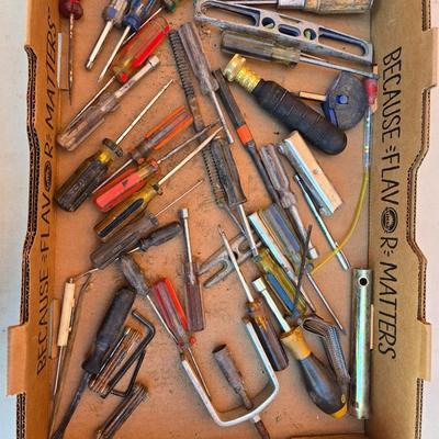 Box Lot of Vintage Hand Tools – Screwdrivers, Files, Hex Keys & More