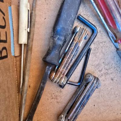 Box Lot of Vintage Hand Tools – Screwdrivers, Files, Hex Keys & More