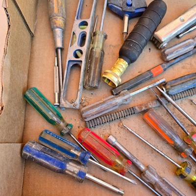 Box Lot of Vintage Hand Tools – Screwdrivers, Files, Hex Keys & More