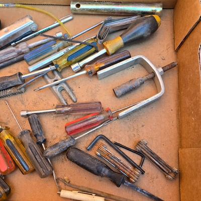 Box Lot of Vintage Hand Tools – Screwdrivers, Files, Hex Keys & More