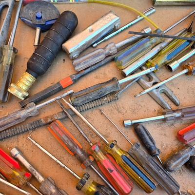Box Lot of Vintage Hand Tools – Screwdrivers, Files, Hex Keys & More